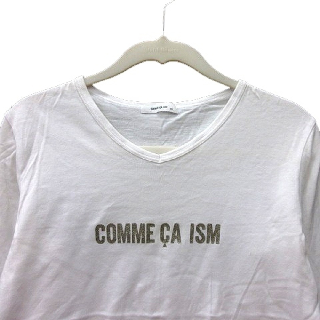 COMME CA ISM(コムサイズム)のコムサイズム カットソー Tシャツ Vネック プリント 長袖 M 白 ■MO レディースのトップス(Tシャツ(長袖/七分))の商品写真