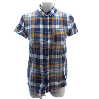 ロデオクラウンズ(RODEO CROWNS)のロデオクラウンズ ボタンダウンシャツ ブラウス チェック 半袖 1 紺 ネイビー(シャツ/ブラウス(半袖/袖なし))