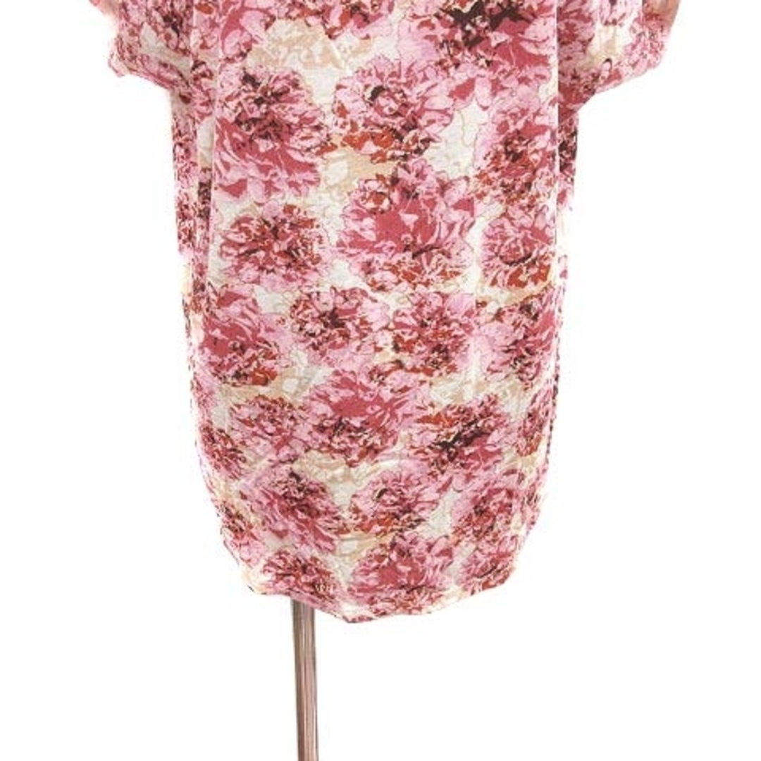 rienda(リエンダ)のrienda Tシャツ カットソー チュニック丈 総柄 半袖 FREE ピンク レディースのトップス(Tシャツ(半袖/袖なし))の商品写真