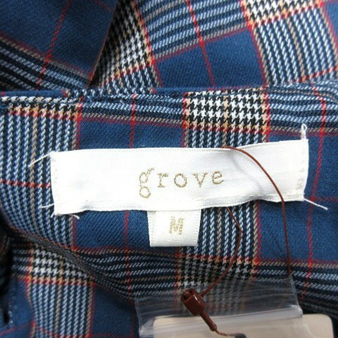 grove(グローブ)のグローブ シャツ ブラウス ボートネック チェック 七分袖 M 青 ブルー レディースのトップス(その他)の商品写真