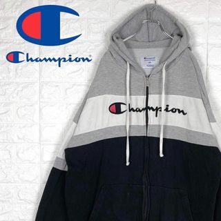 チャンピオン(Champion)のチャンピオン フロント切り替え ジップパーカー 刺繍ワンポイントロゴ ゆるだぼ(パーカー)