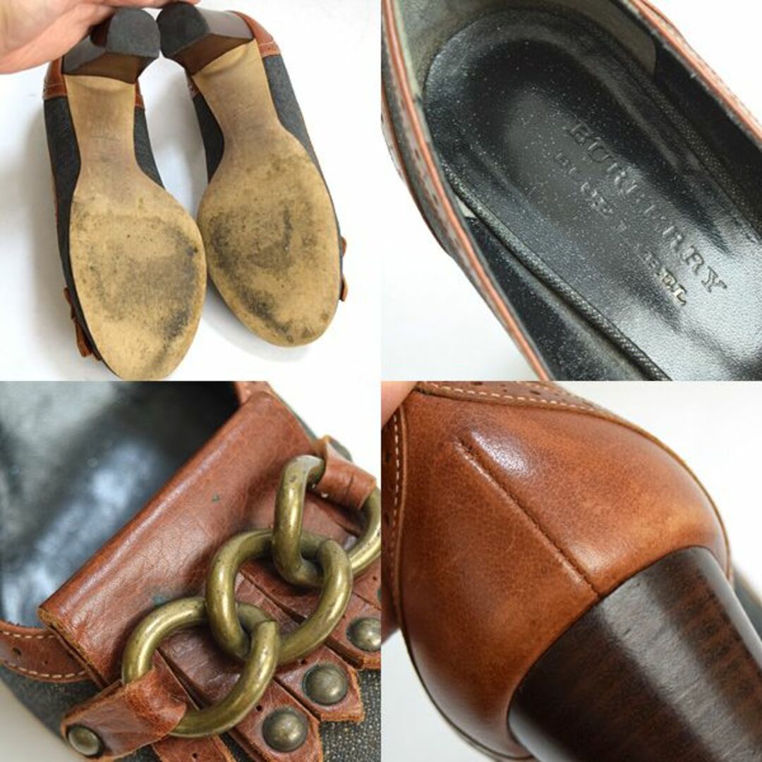 BURBERRY BLUE LABEL(バーバリーブルーレーベル)のバーバリー■レザー×デニム　フリンジパンプス　5（22cm）シューズ靴ラウンド レディースの靴/シューズ(ハイヒール/パンプス)の商品写真