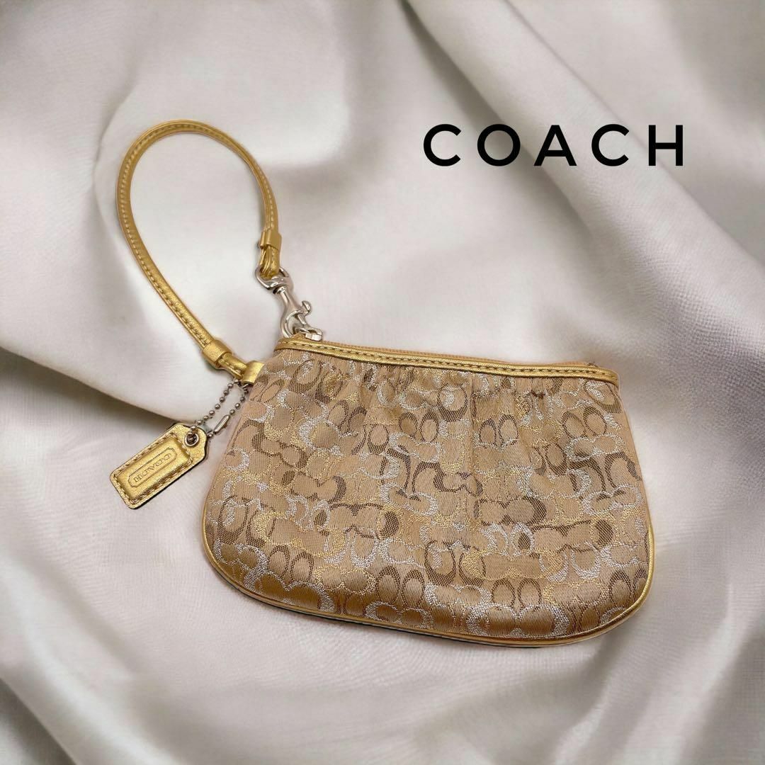 美品 COACH コーチ ポーチ バニティ 化粧ポーチ シグネチャー ミニバッグ