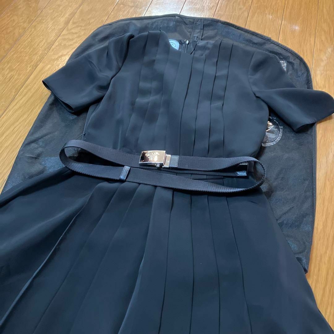 prada プラダ 半袖 ロゴ ワンピース 3点セット ベルト付き プリーツ