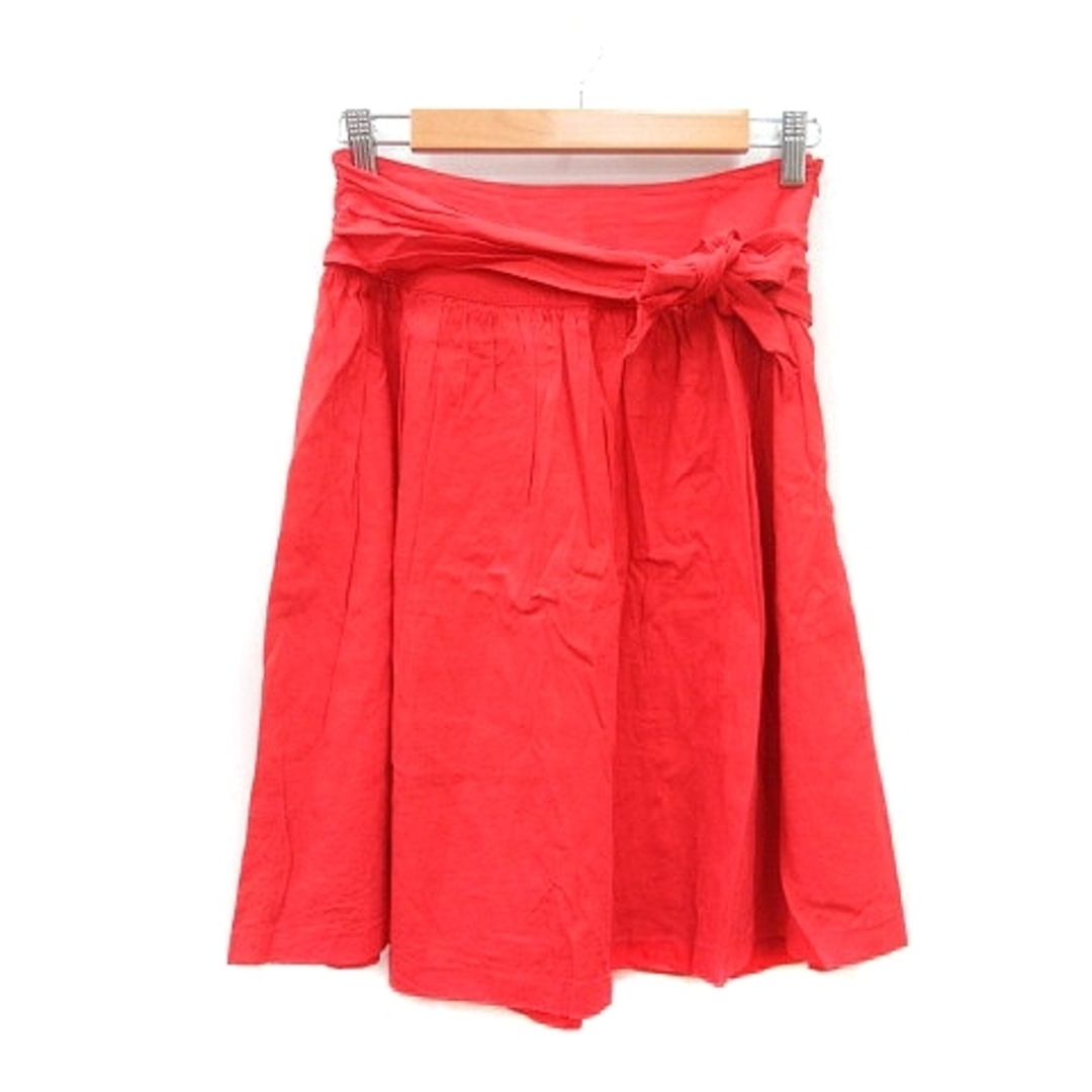 プレミスフォーセオリーリュクス フレアスカート ひざ丈 麻 36 赤 ■MO レディースのスカート(ひざ丈スカート)の商品写真