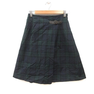 クミキョク(kumikyoku（組曲）)のクミキョク 組曲 台形スカート ひざ丈 チェック S2 緑 グリーン 紺(ひざ丈スカート)