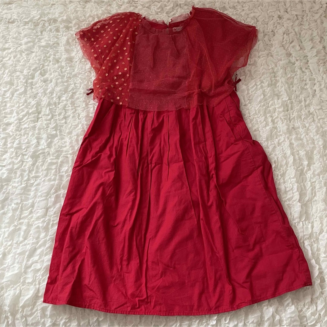 MARKEY'S(マーキーズ)のマーキーズ　赤ワンピース　130   レース キッズ/ベビー/マタニティのキッズ服女の子用(90cm~)(ワンピース)の商品写真