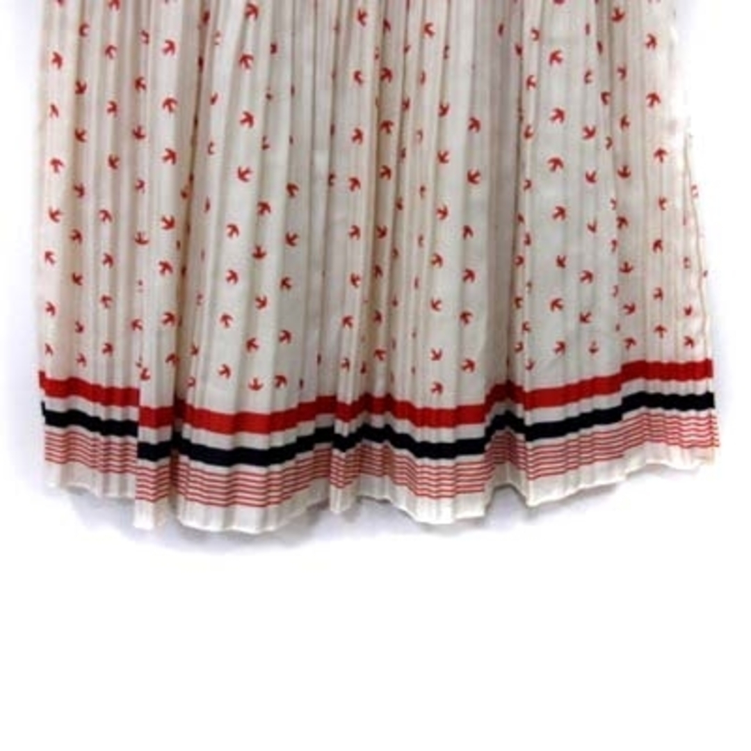Peyton Place(ペイトンプレイス)のペイトンプレイス プリーツスカート ひざ丈 総柄 M ベージュ 赤 レッド レディースのスカート(ひざ丈スカート)の商品写真