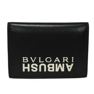 BVLGARI フラップ付き 二つ折り カードケース メンズ レザー ブラック