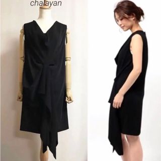 チャラヤン(CHALAYAN)のcharayan フロントドレープノースリーブワンピース(ひざ丈ワンピース)