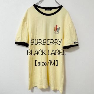 バーバリーブラックレーベル(BURBERRY BLACK LABEL)のBURBERRY/バーバリー★サーフボード柄リンガーTシャツ★イエロー/黄茶★M(Tシャツ(半袖/袖なし))