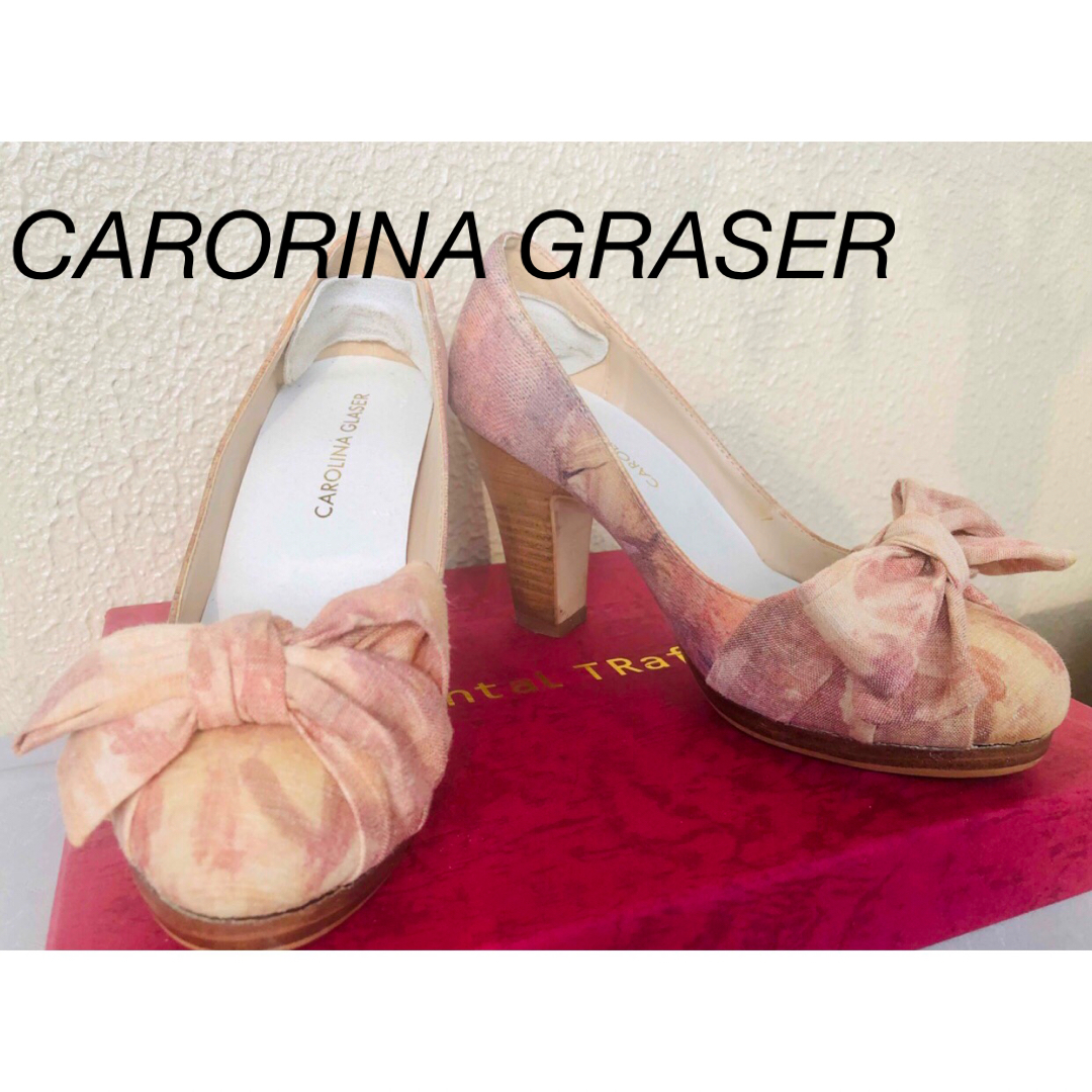 良品♡カロリナグレイサーピンク リボン パンプス 厚底 22.5（高さ9ｾﾝﾁ） レディースの靴/シューズ(ハイヒール/パンプス)の商品写真