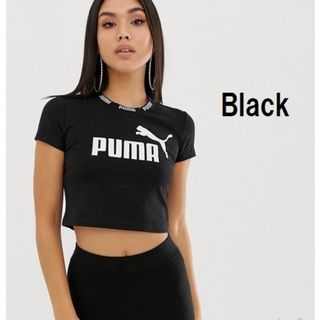 アディダス(adidas)の新品未使用⭐︎PUMA⭐︎ロゴテープ⭐︎クロップド丈⭐︎半袖Ｔシャツ⭐︎黒(Tシャツ(半袖/袖なし))