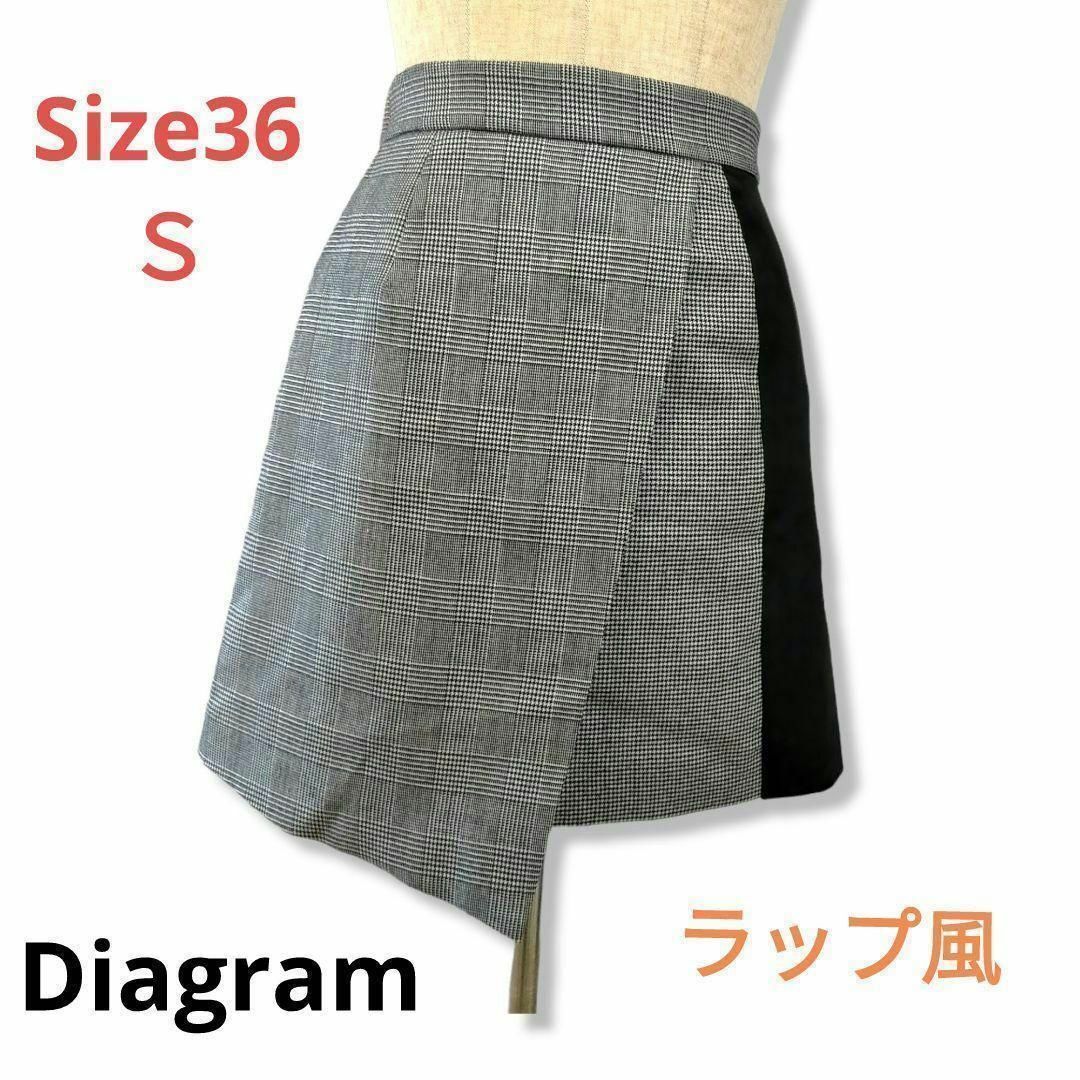 □Diagram☆グレンチェック異素材mixイレギュラーヘムミニスカート36/S