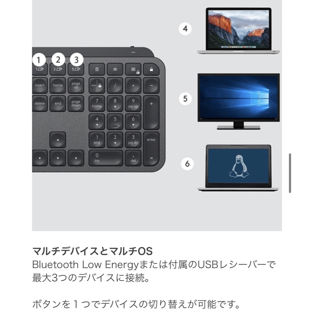 Logicool(ロジクール)のLogicool KX800 ワイヤレスキーボード スマホ/家電/カメラのPC/タブレット(PC周辺機器)の商品写真