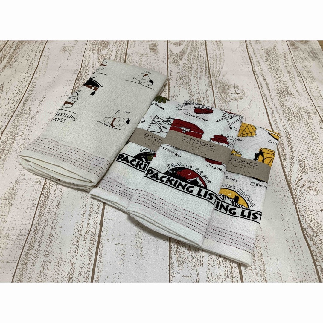 今治タオル(イマバリタオル)のchan_y様 専用ページ 相撲ヨガ柄バスタオルとキャンプ3色セット インテリア/住まい/日用品の日用品/生活雑貨/旅行(タオル/バス用品)の商品写真