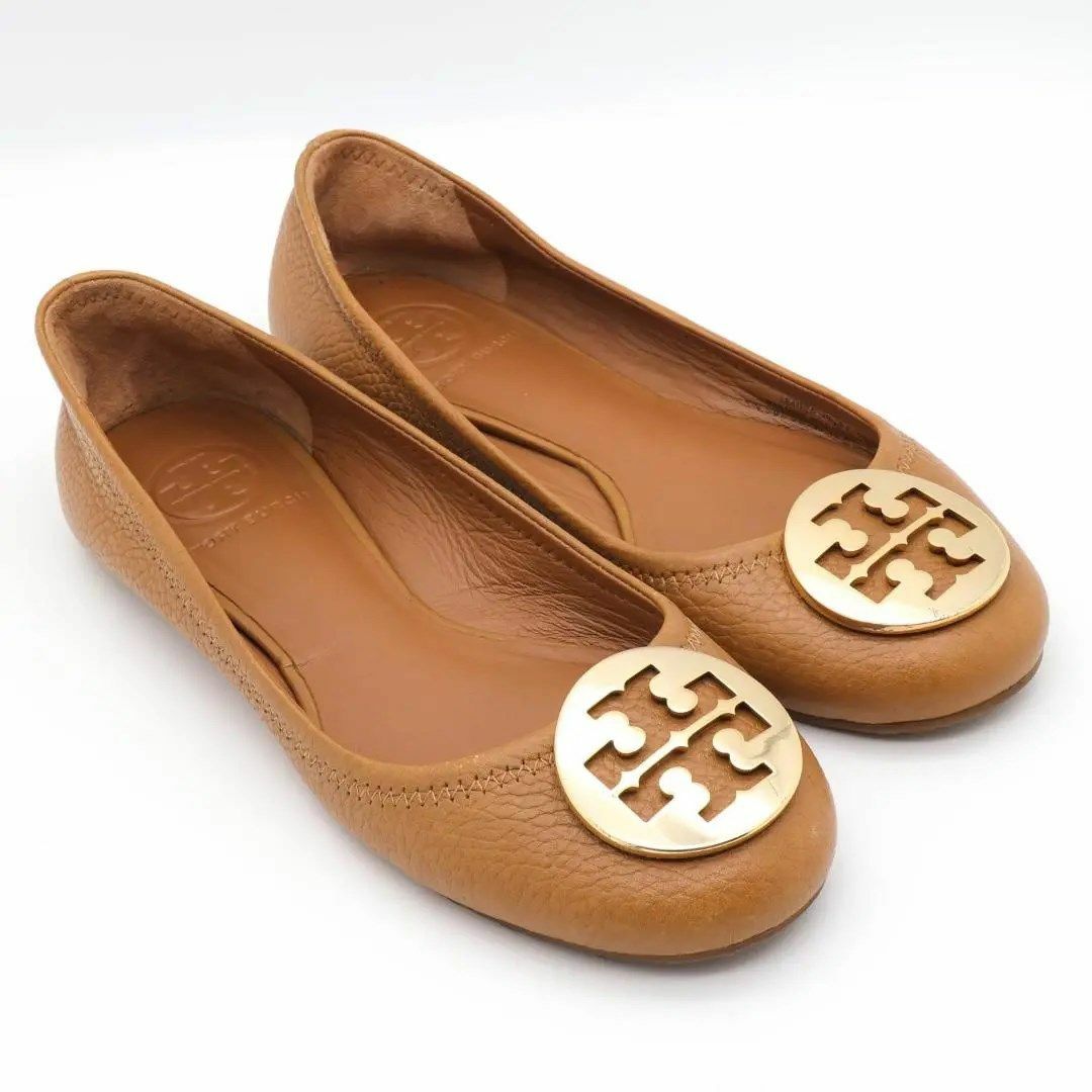 《人気》Tory Burch バレエシューズ キャメル フラット ロゴ 22.5