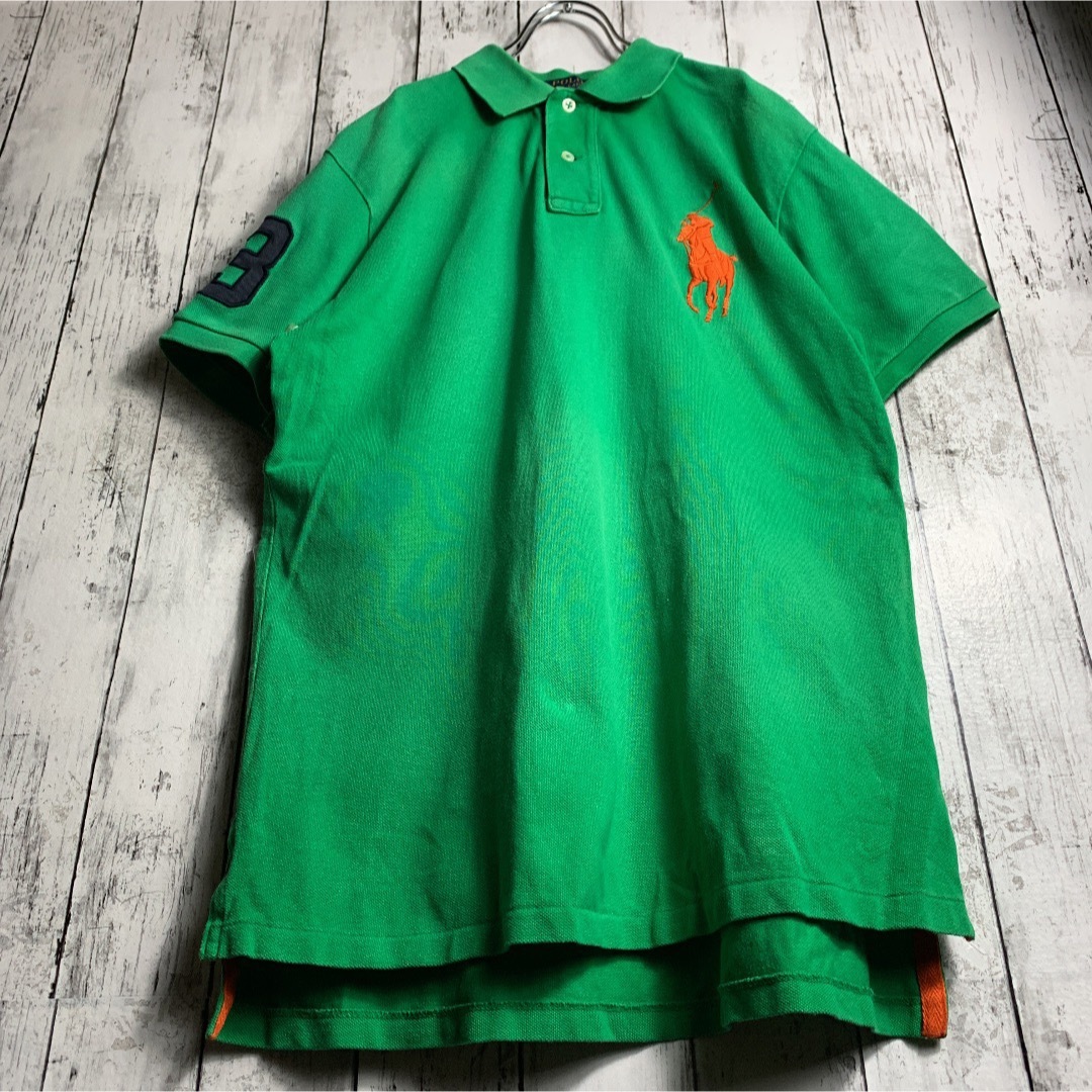 【王道】ポロラルフローレン  メンズ ポロシャツ 緑×オレンジ ★デカポニー即購入歓迎