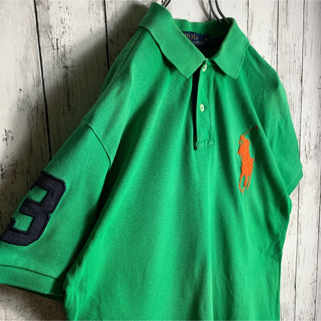 【王道】ポロラルフローレン  メンズ ポロシャツ 緑×オレンジ ★デカポニー即購入歓迎