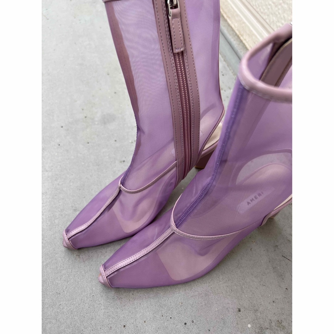 Ameri TRIANGLE HEEL MESH BOOTS パープル Mサイズ