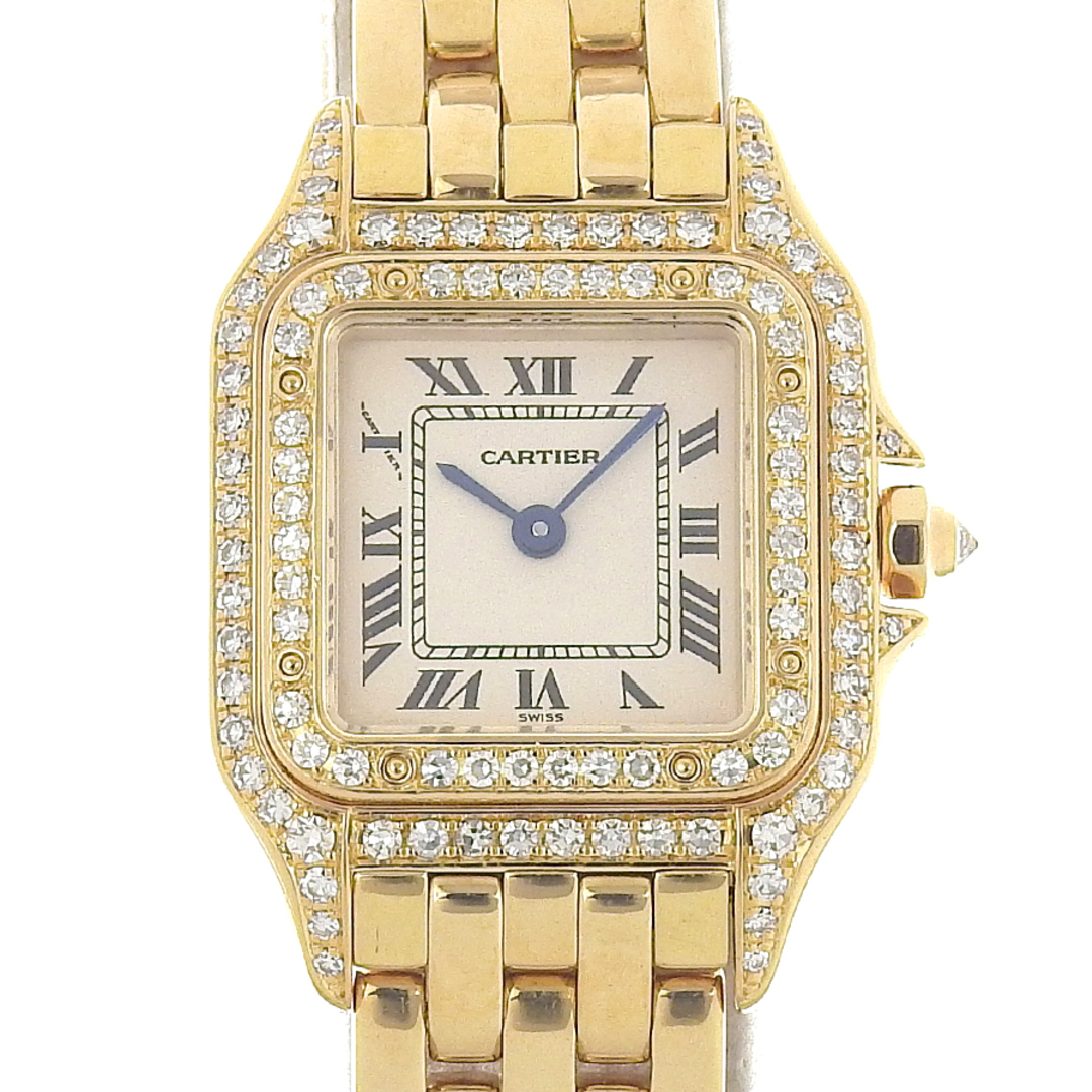 Cartier(カルティエ)のカルティエ CARTIER パンテールドゥカルティエSM レディース クォーツ 腕時計 YG 2重ベゼルダイヤ 白文字盤 WF3072B9 中古 新入荷 CA0442 レディースのファッション小物(腕時計)の商品写真