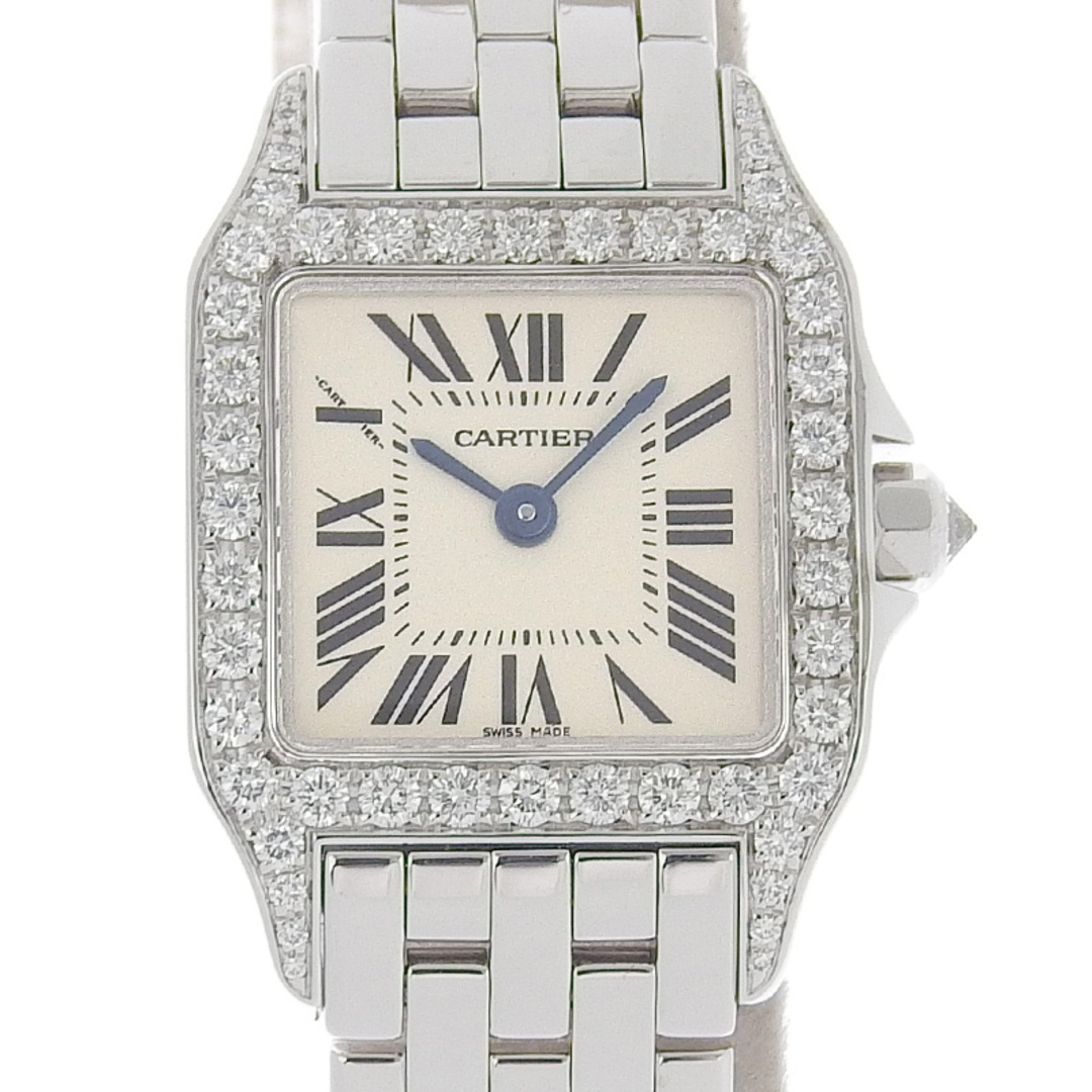カルティエ CARTIER サントスドゥモワゼルSM レディース クォーツ 腕時計 K18WG ベゼルダイヤ ホワイト文字盤 WF9003Y8 美品 新入荷 CA0445