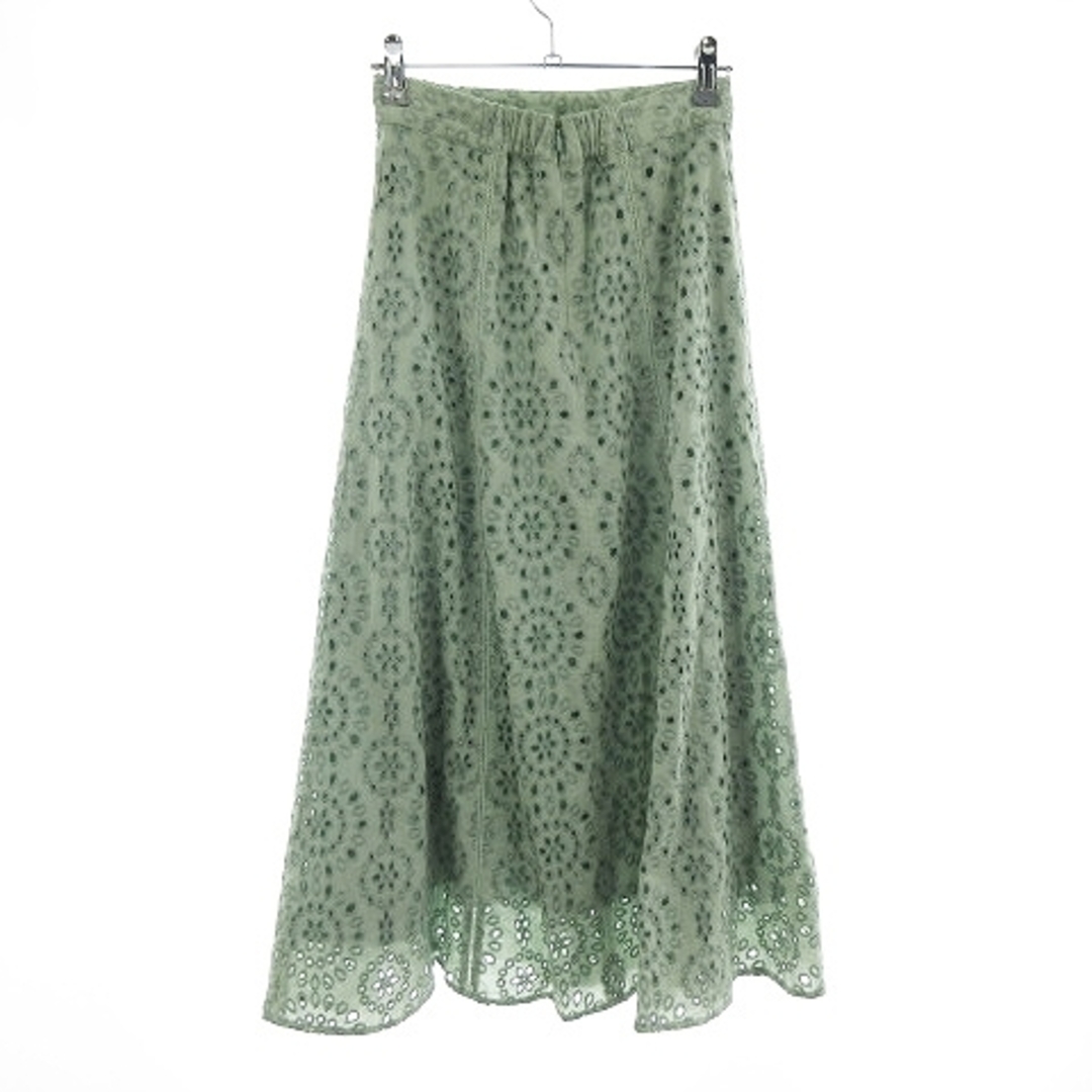 The Virgnia(ザヴァージニア)のザヴァージニア スカート フレア ミモレ丈 サイドファスナー 刺繍 36 緑 レディースのスカート(ロングスカート)の商品写真