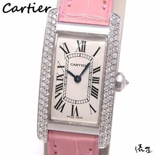 カルティエ(Cartier)の【ダイヤベゼル】カルティエ K18WG タンクアメリカン SM パヴェダイヤ 美品 レディース 750 Cartier 時計 腕時計 中古 ホワイトゴールド【送料無料】(腕時計)