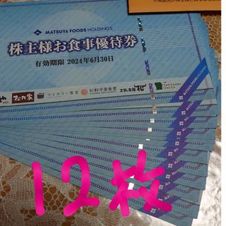 マツヤフーズ(松屋フーズ)の松屋 株主優待券 12枚 最新(レストラン/食事券)