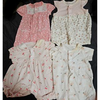 女の子向け 夏物 ベビー服 ロンパース カバーオール 半袖 4点セット(その他)