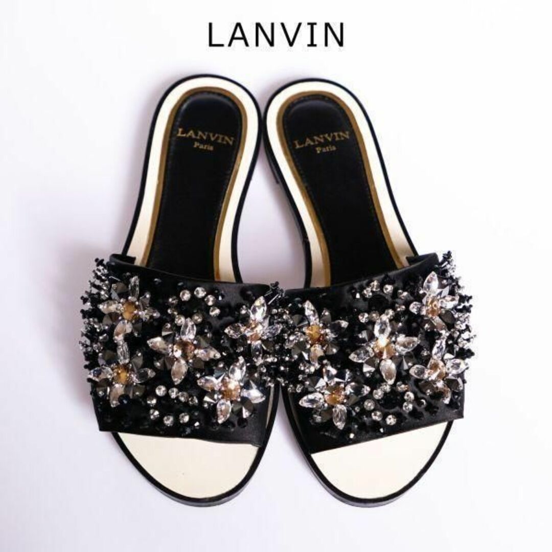 LANVIN ランバン フラット ミュール ビジュー サンダル ブラックレディース