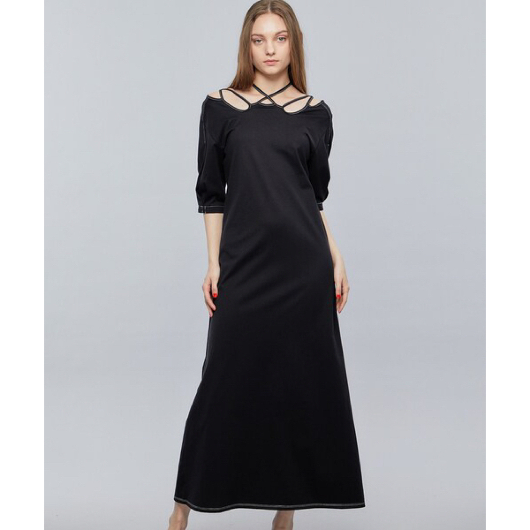 MURRAL(ミューラル)の 【MURRAL】Ivy half sleeve dress ブラック　1 レディースのワンピース(ロングワンピース/マキシワンピース)の商品写真