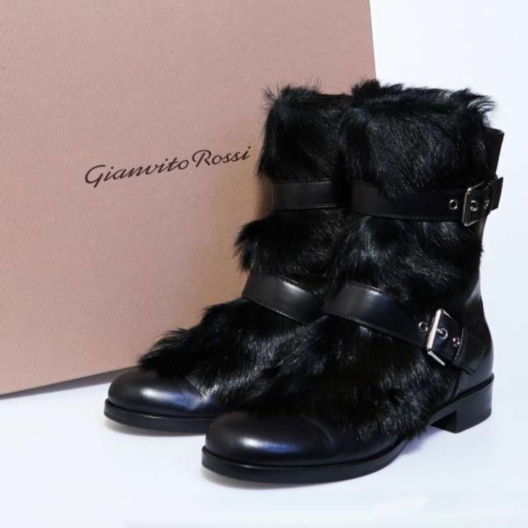 Gianvito Rossi ジャンヴィットロッシ ファー ブラック ブーツ-
