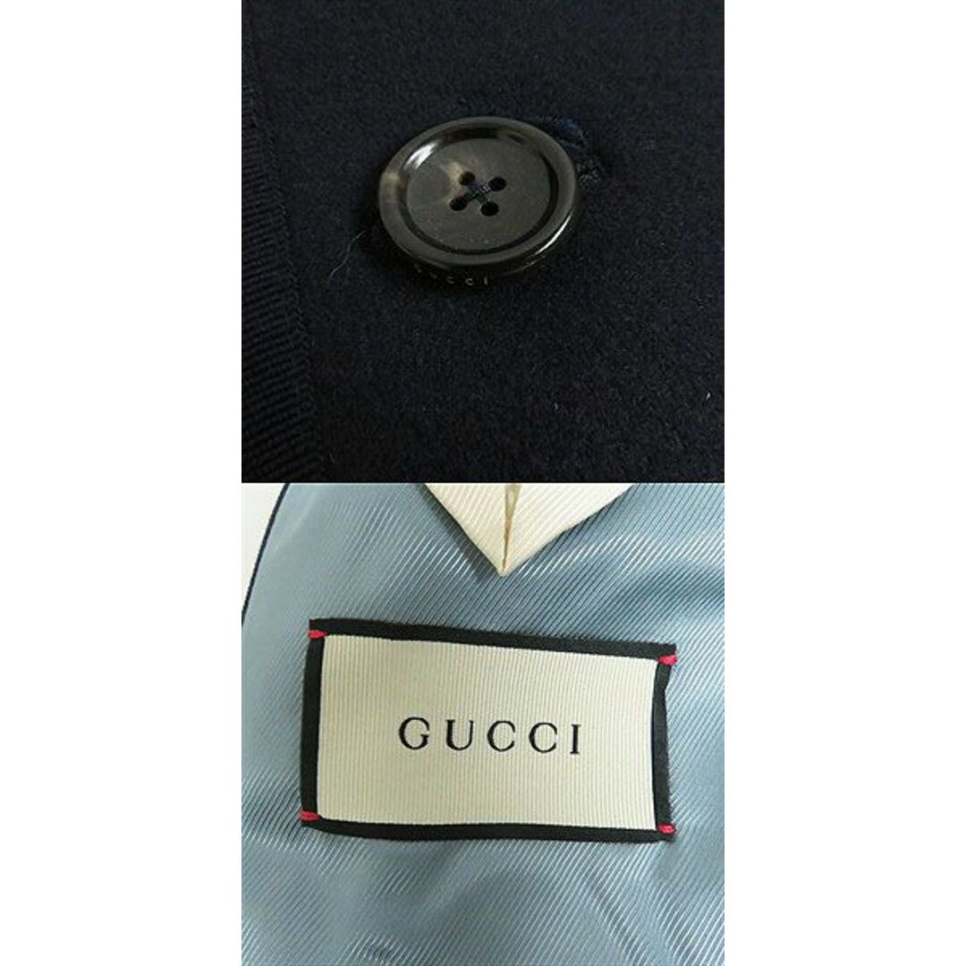 美品□GUCCI/グッチ 522526 BEE スター エンブロイダリー ウール ロング丈 チェスターコート ネイビー 48R イタリア製 正規品  メンズ