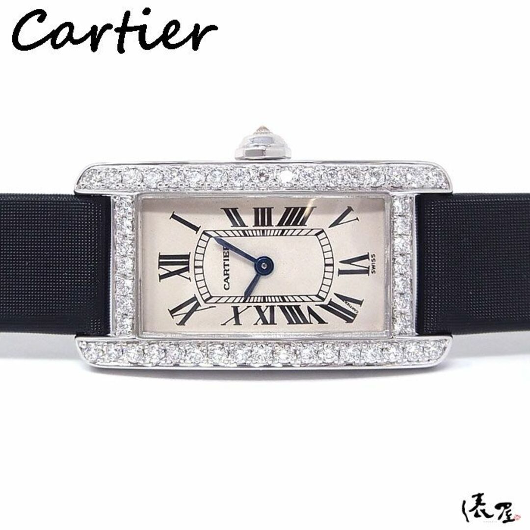 【仕上済】カルティエ K18WG タンクアメリカン SM ダイヤベゼル OH済 レディース Cartier 時計 腕時計  ホワイトゴールド【送料無料】