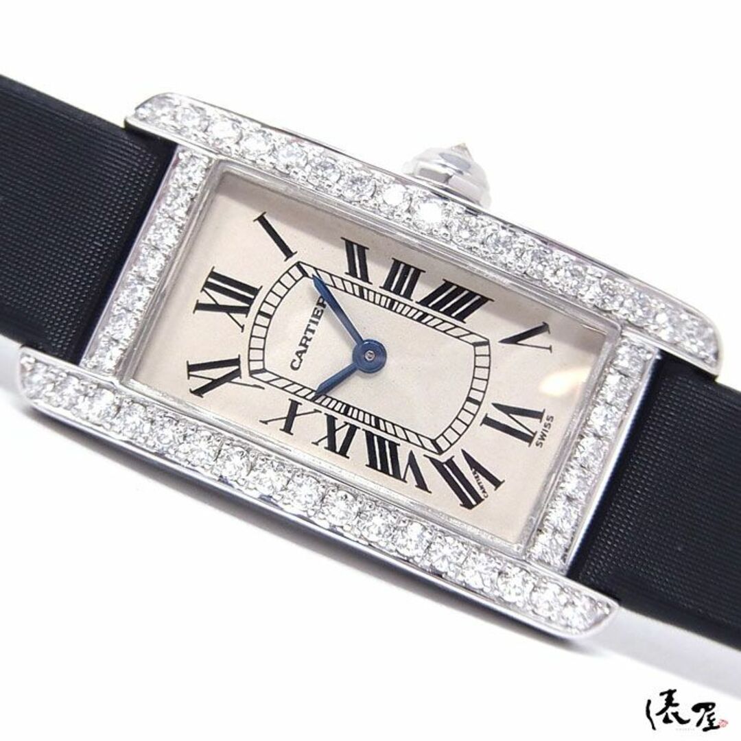 【仕上済】カルティエ K18WG タンクアメリカン SM ダイヤベゼル OH済 レディース Cartier 時計 腕時計 中古  ホワイトゴールド【送料無料】