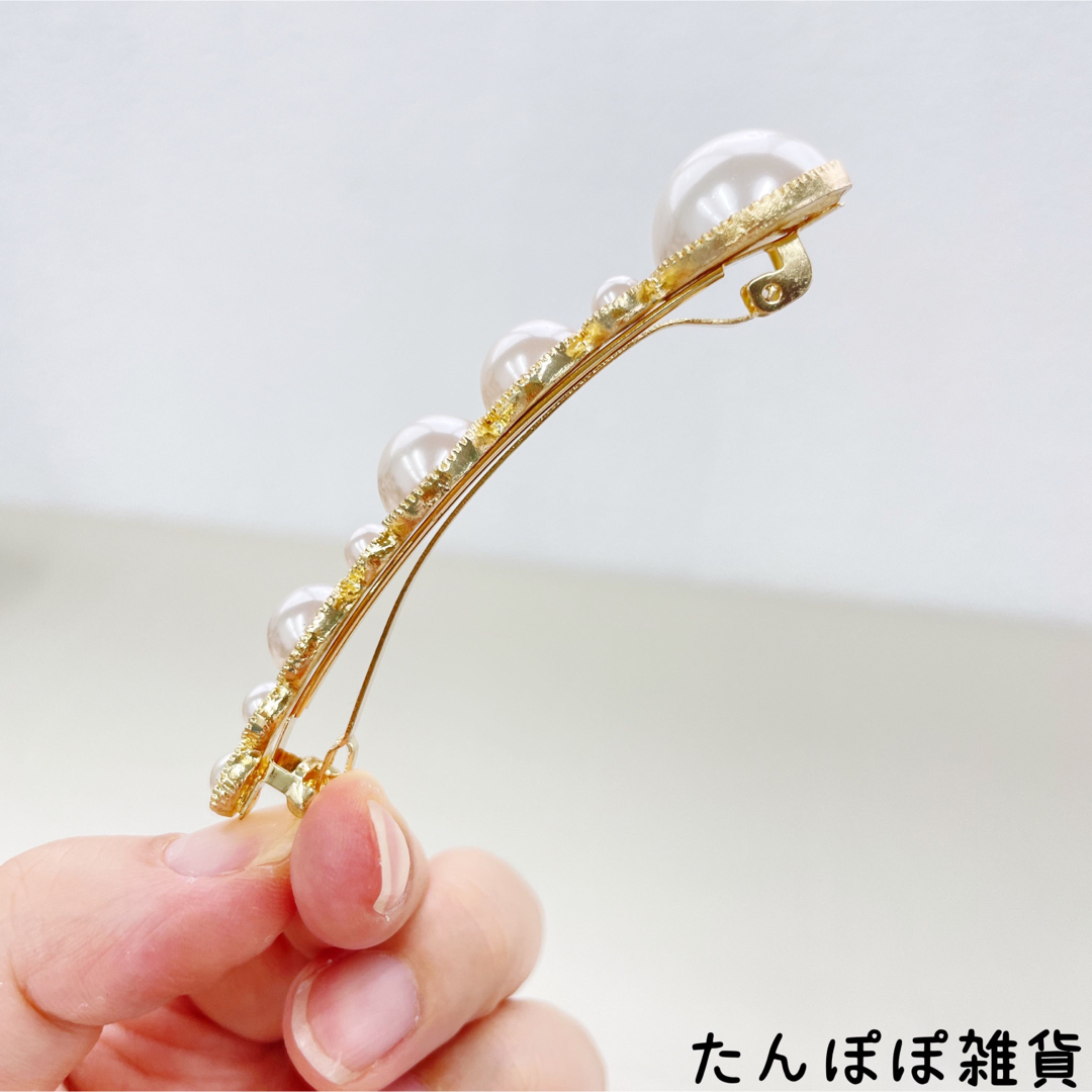 新品高品質可愛い　大きめ合金パールバレッタヘアピンヘアクリップ　ホワイト　髪留め