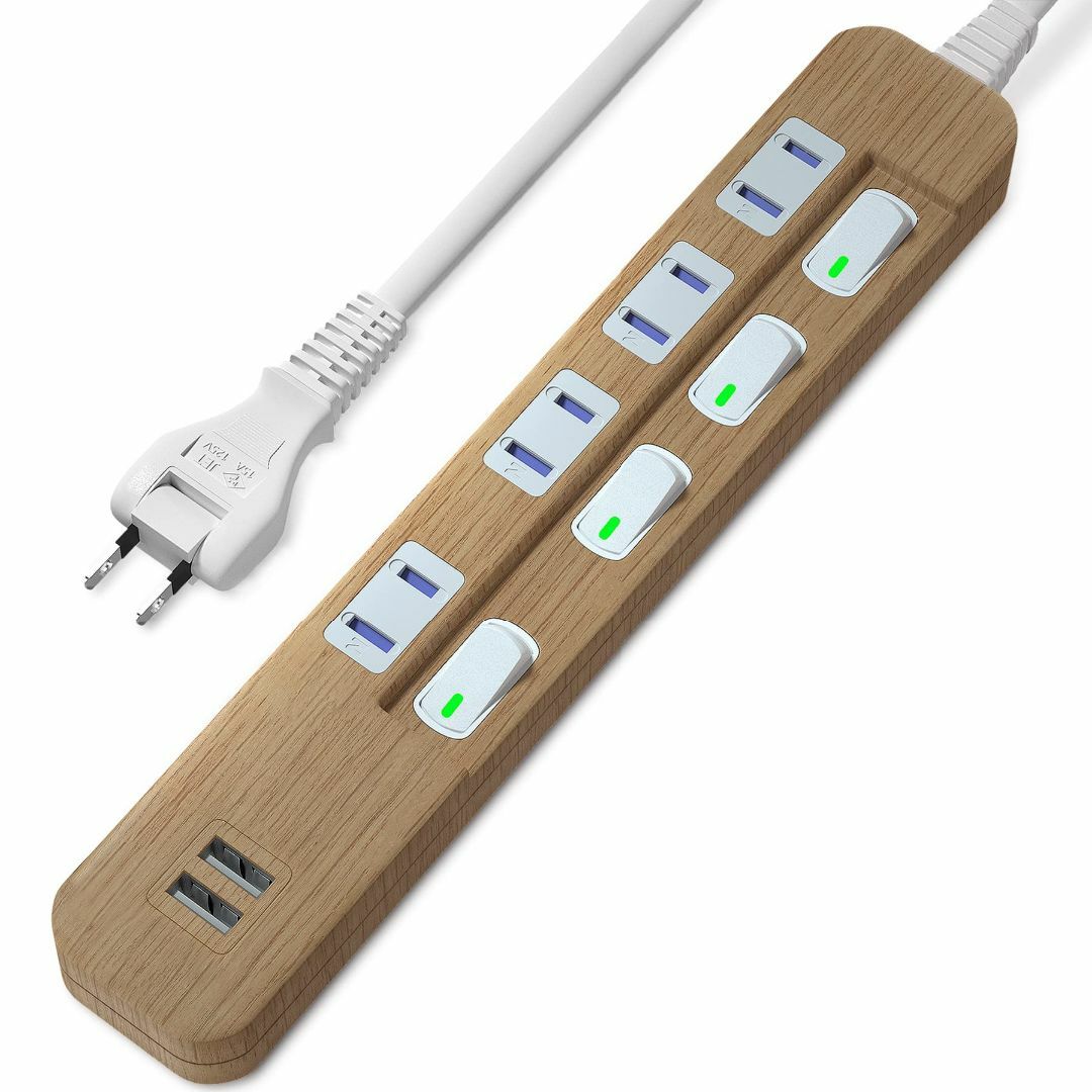 【色: 木目調】SAYBOUR USB 3.4A 付きタップ 電源タップ 雷ガー