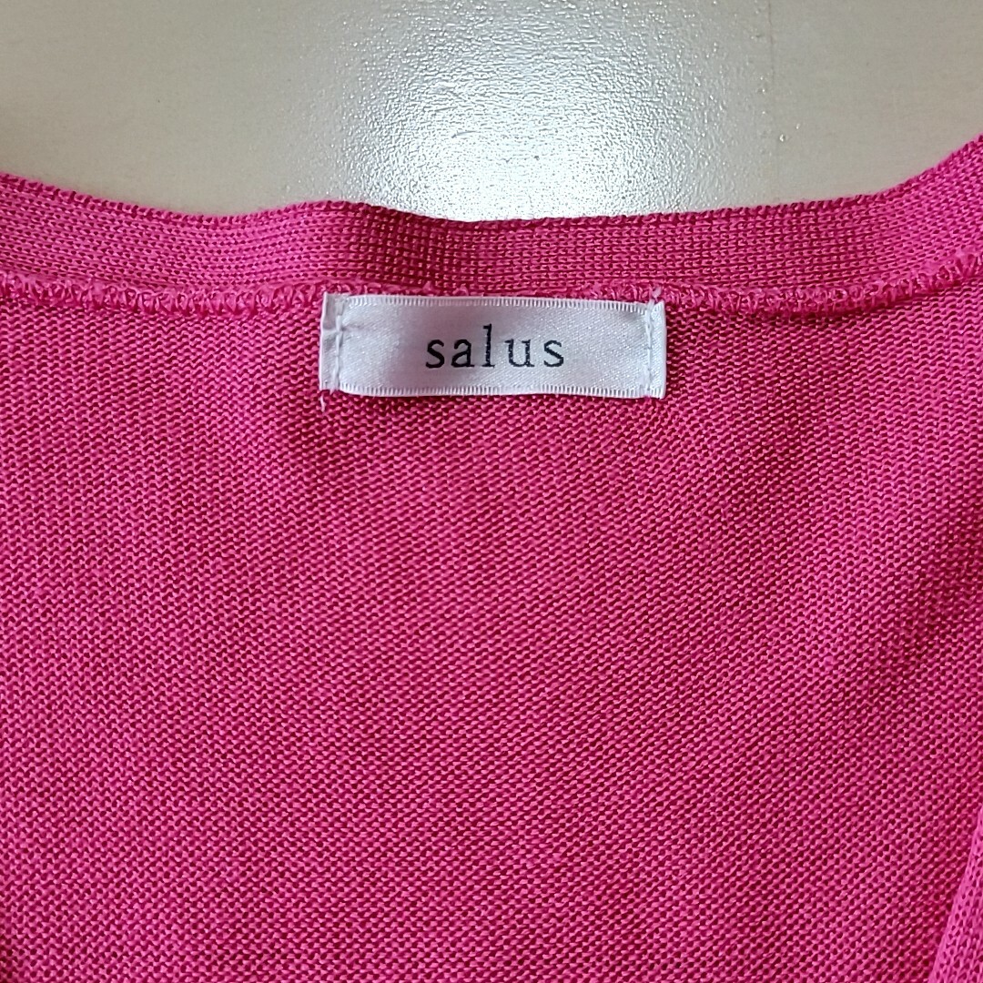 salus(サルース)の未使用 カーディガン 薄手 L ピンク 無地 シンプル 長袖 ボタン 羽織 長め レディースのトップス(カーディガン)の商品写真