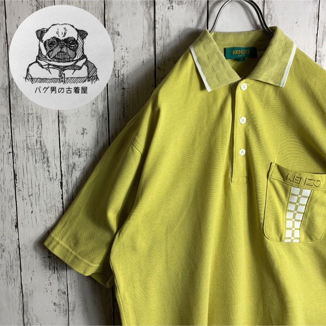 激レア 90s KENZO ゴルフ ワンポイント 刺繍ロゴ ポロシャツ 古着-