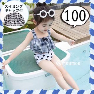 キッズ ベビー 水着 100 チェック ドット ビキニ 女の子 韓国 リボン(水着)