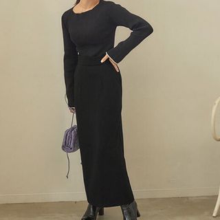 コウベレタス(神戸レタス)の[ 田中亜希子さんコラボ ]ジャージーナロースカート ブラック プチS(ロングスカート)