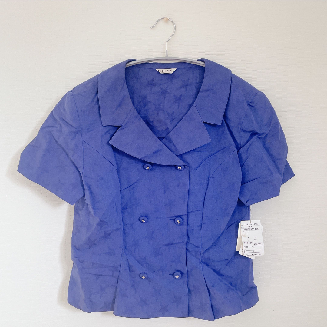 PINOLE(ピノーレ)の【PINORE】ピノーレ 星柄 半袖 ジャケット シャツ ブルー パープル レディースのトップス(シャツ/ブラウス(長袖/七分))の商品写真