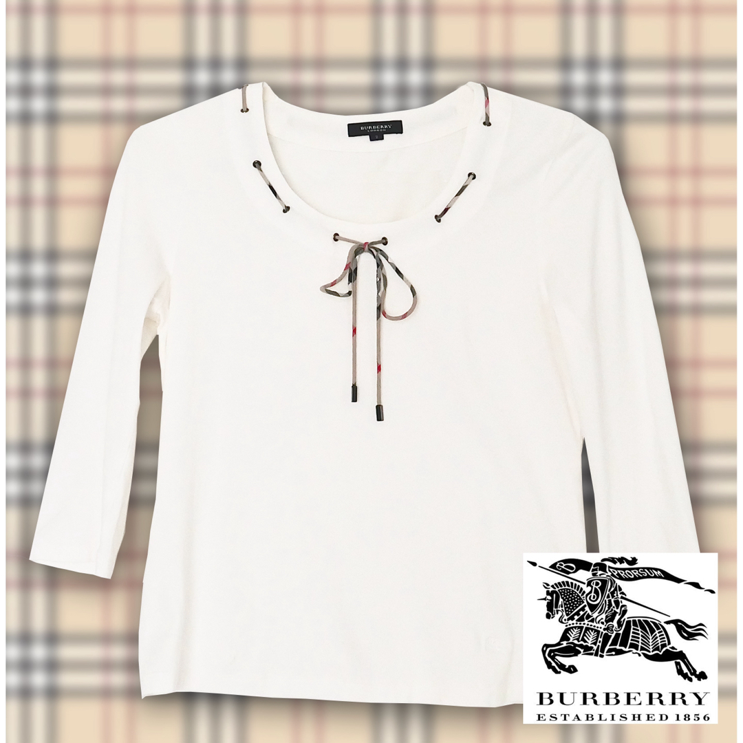 BURBERRY(バーバリー)のBurberry London 七分袖カットソー　胸元紐リボン レディースのトップス(カットソー(長袖/七分))の商品写真