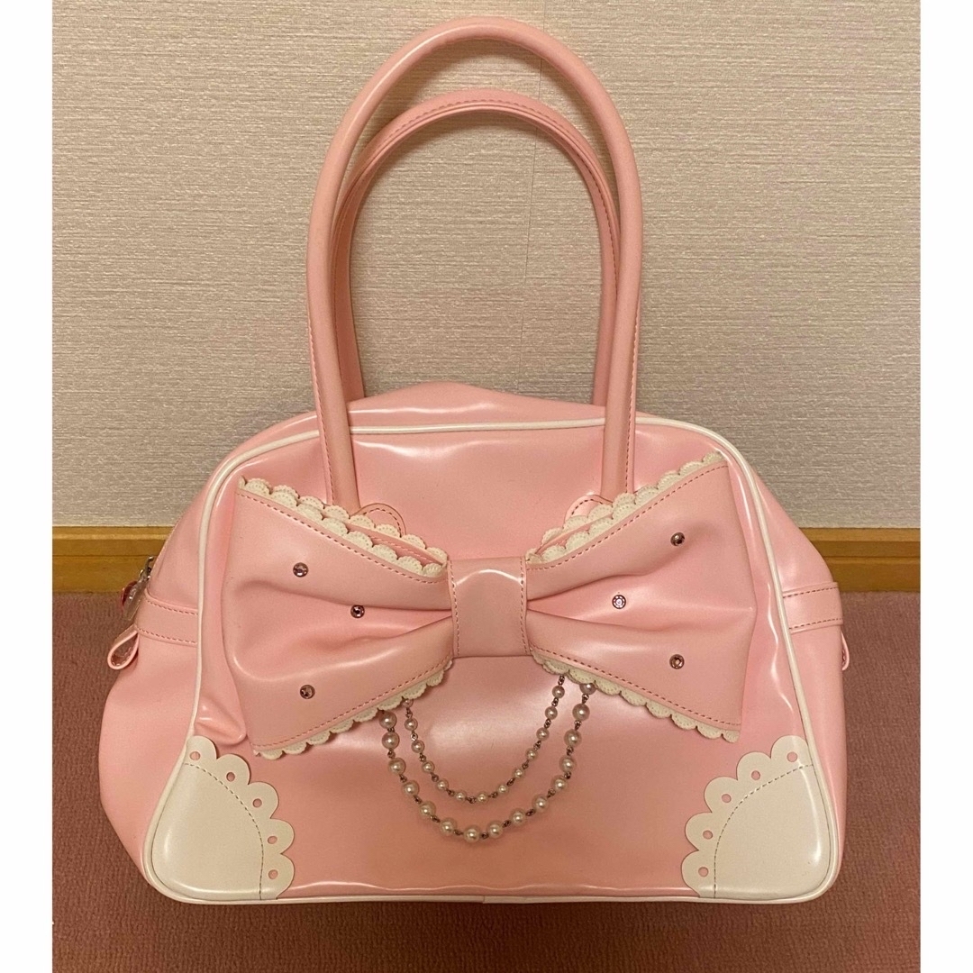 宝石リボンボストン+バニティバッグ ピンク - ハンドバッグ