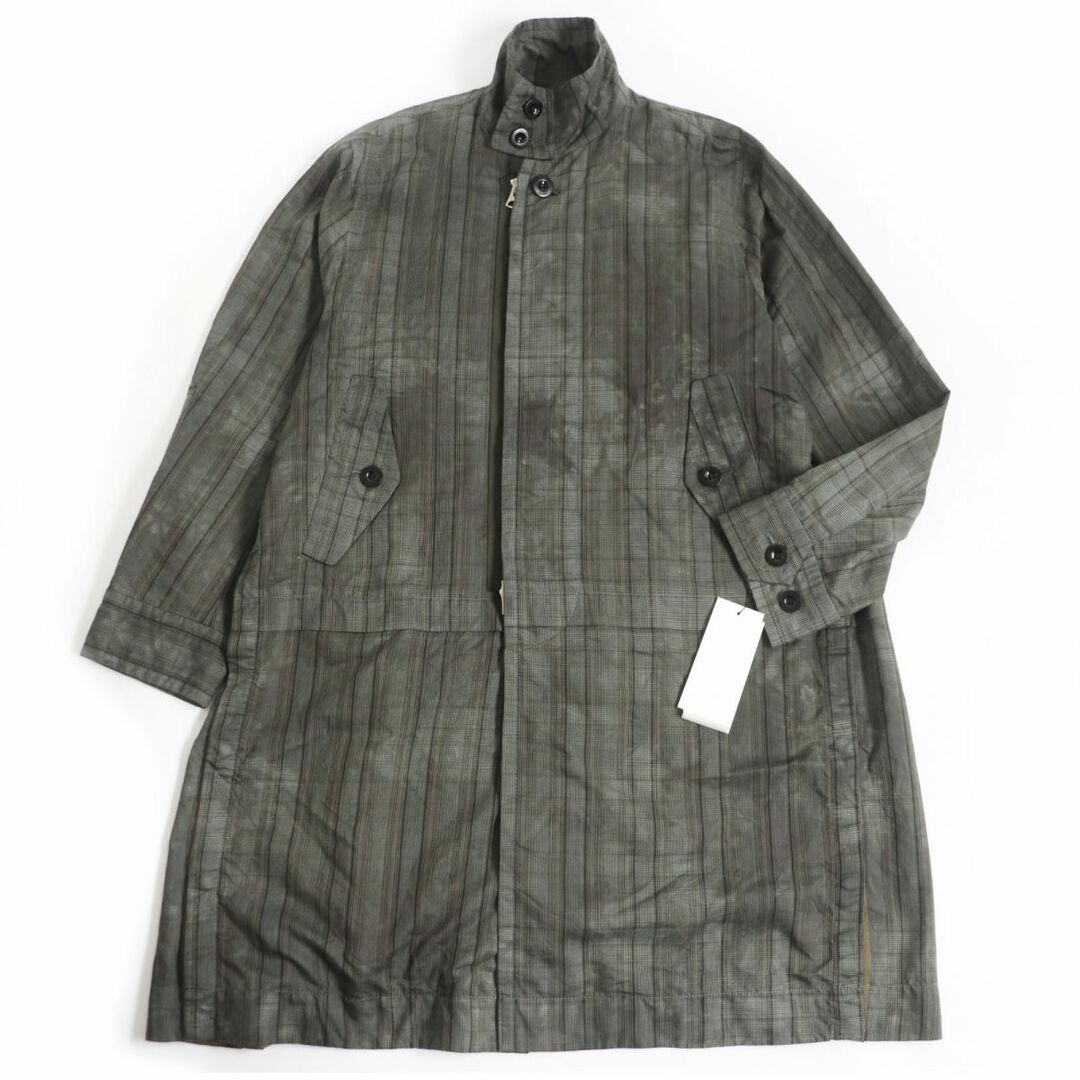 未使用品□22SS sacai/サカイ 22-02750M グレンチェック カモフラ柄 WZIP 薄手 ロング丈 スタンドカラーコート グリーン 1 日本製 正規品