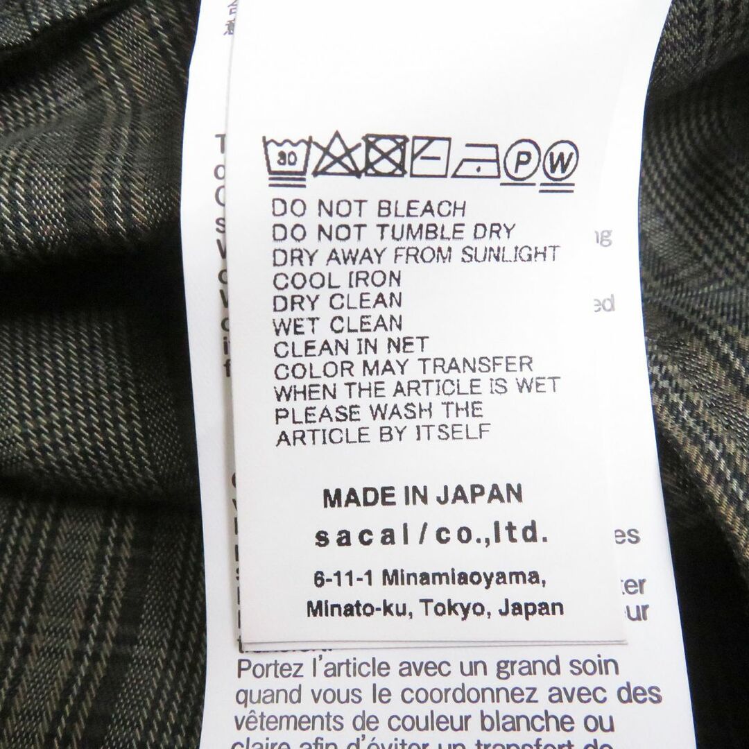 未使用品□22SS sacai/サカイ 22-02750M グレンチェック カモフラ柄 WZIP 薄手 ロング丈 スタンドカラーコート グリーン 1 日本製 正規品 7