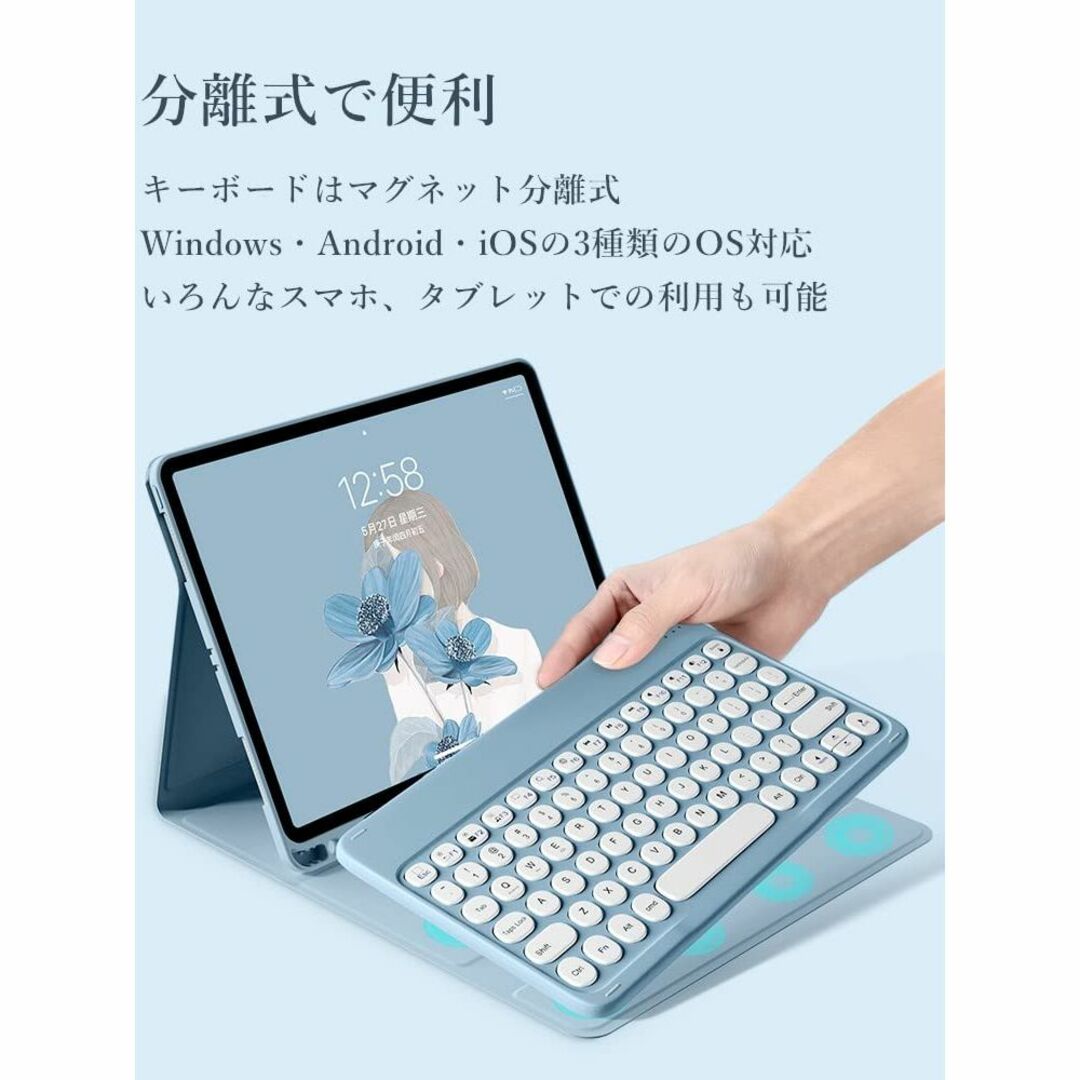 【色: ミント】iPad 第10世代 キーボード ケース 丸型キー 可愛い iP