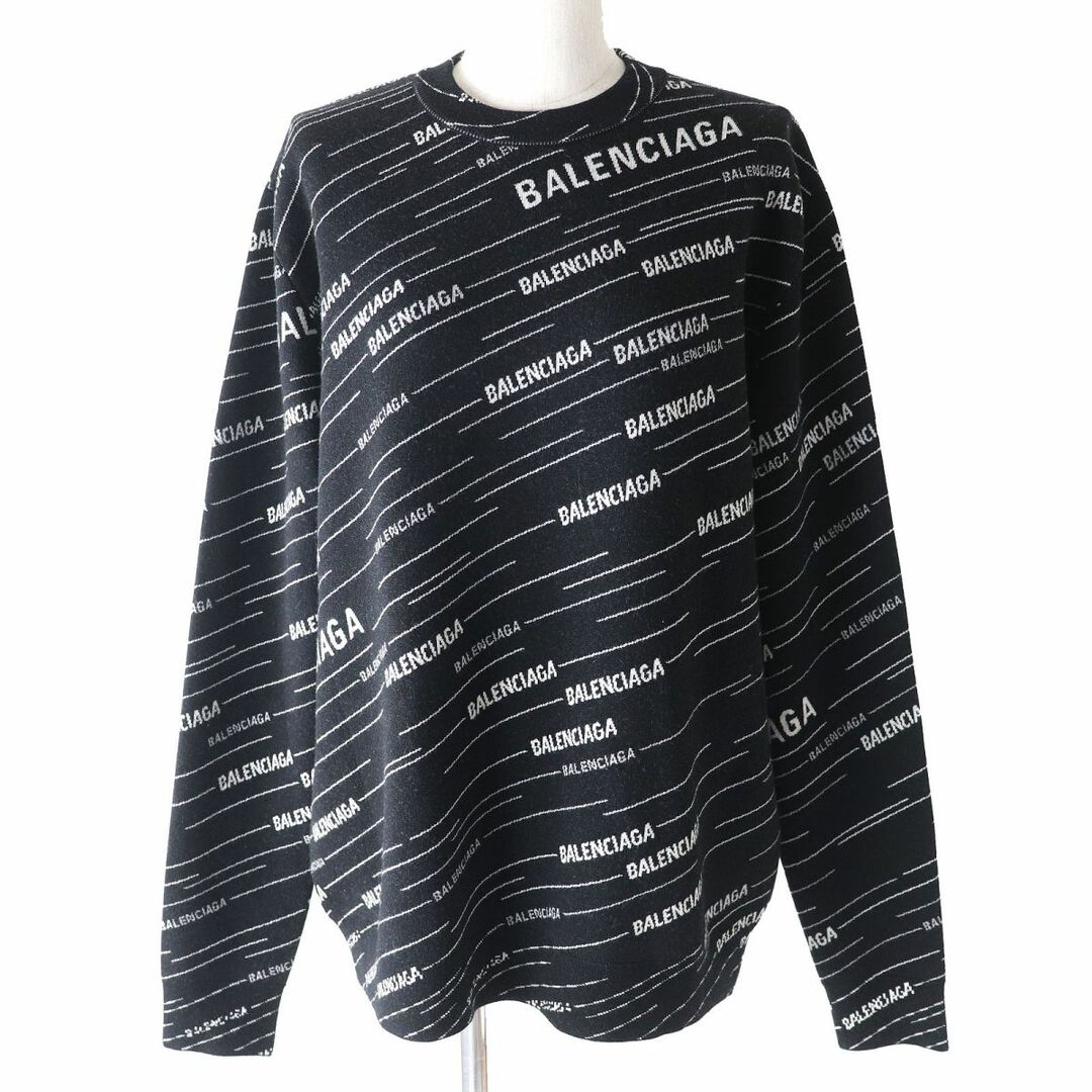 極美品△正規品 BALENCIAGA バレンシアガ 2018年 559078 クルーネック ジャガードロゴ ニット セーター レディース ブラック×ホワイト XS | フリマアプリ ラクマ