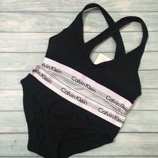 カルバンクライン(Calvin Klein)の新品 カルバンクライン　レディース　クロスブラ&ショーツ　黒　Lサイズ(ブラ&ショーツセット)